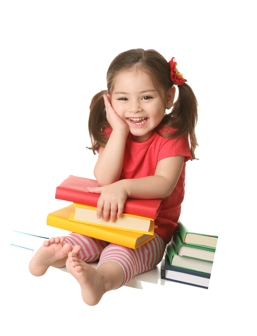 A girl sitting with books in her hands